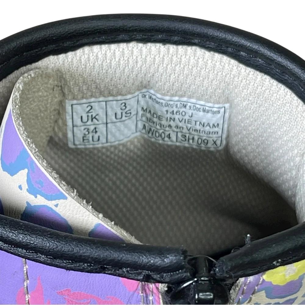 Dr. Martens Junior 1460 Multicolor Floral Mash Up Combat Boots Size 3